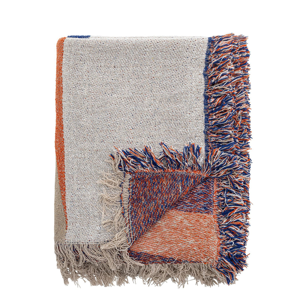 Gewebte Wolldecke Clarita von Bloomingville in Orange mit Fransen an allen Seiten, Mischung aus Baumwolle, Polyester, Viskose und Acryl, Grösse 160x130cm