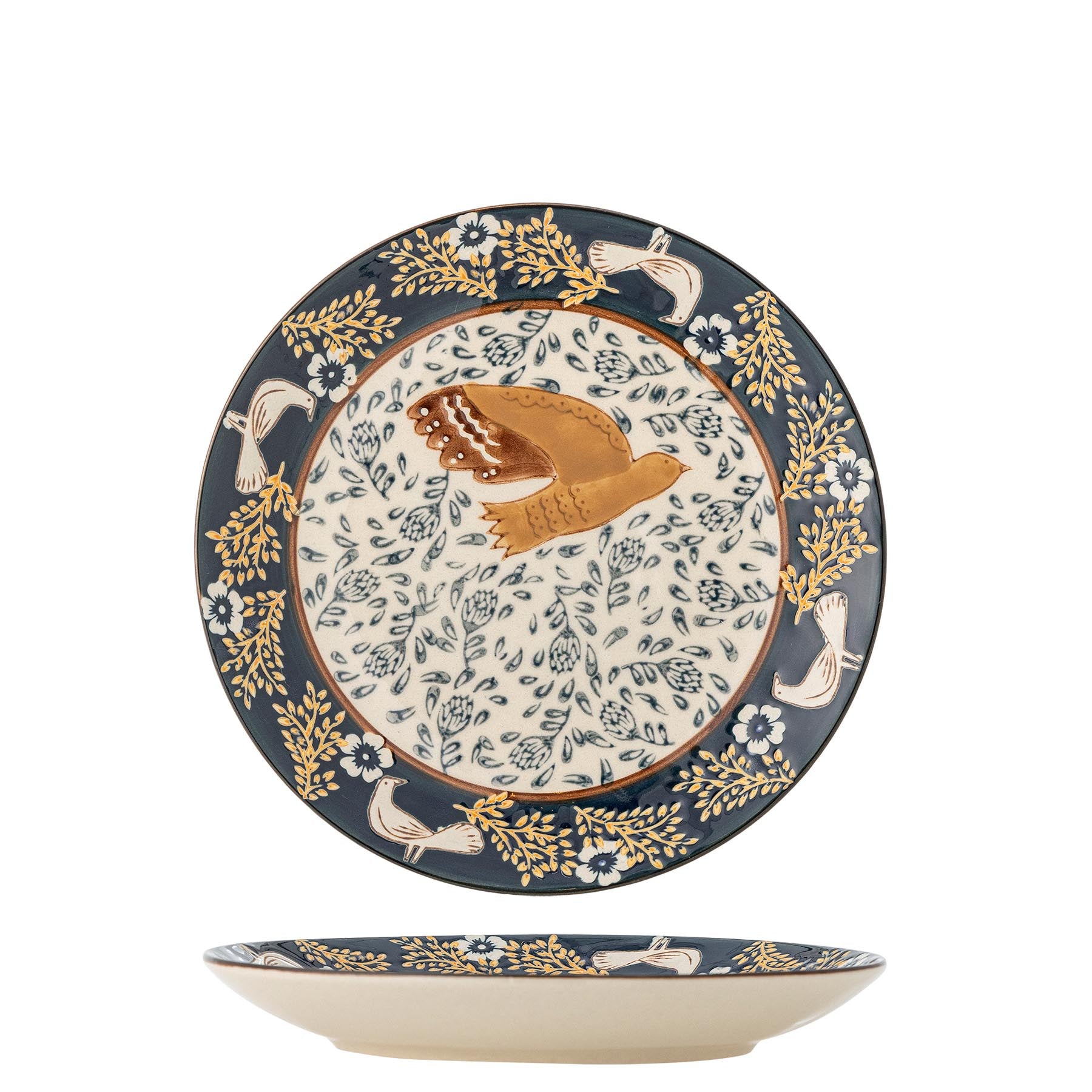 Hezha Teller, Blau, Steingut in Blue präsentiert im Onlineshop von KAQTU Design AG. Teller ist von Bloomingville