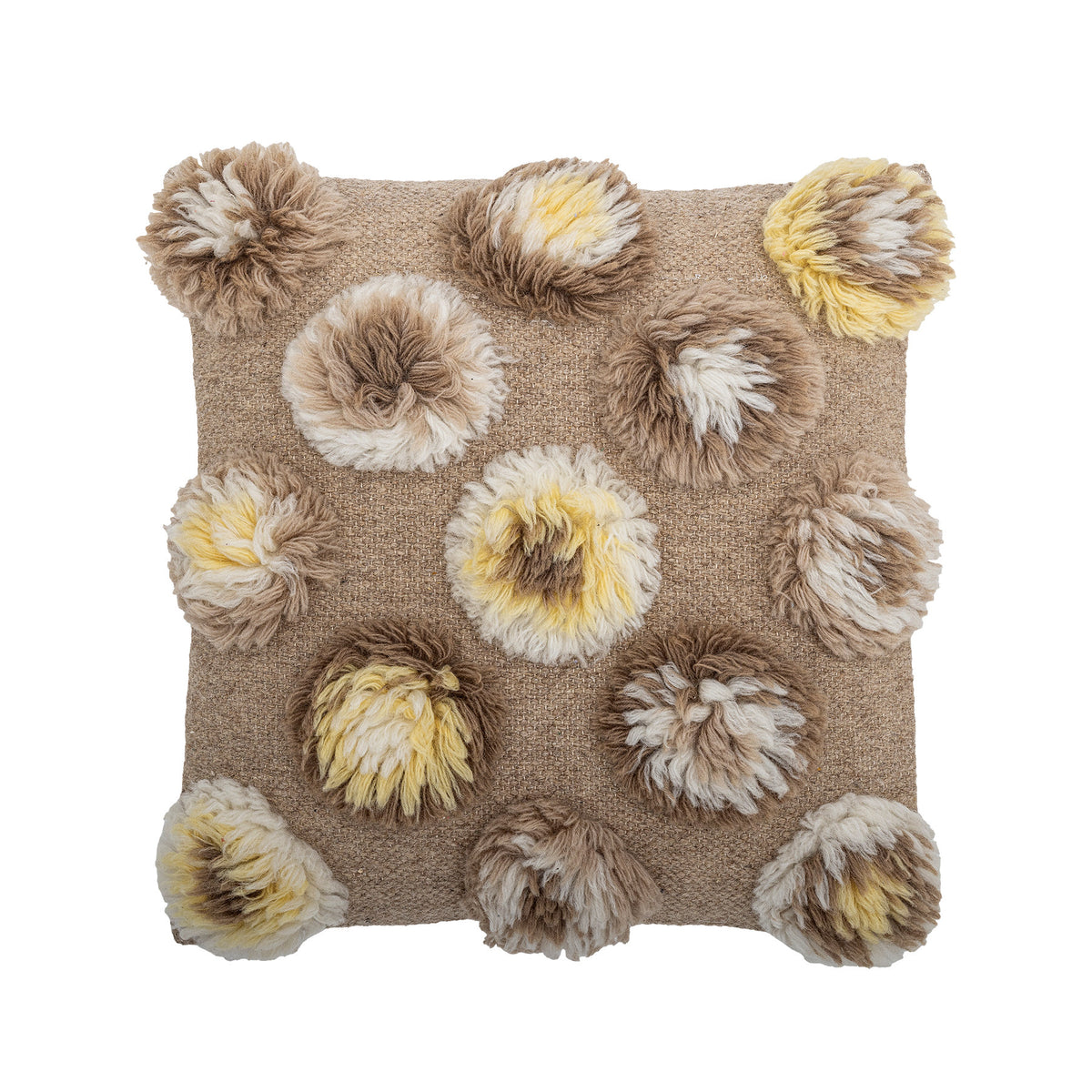 Deko Kissenbezug Somma von Bloomingville in Beige, 50x50 cm, aus Wolle mit getufteter Vorderseite und Pompons, einfarbige Rückseite