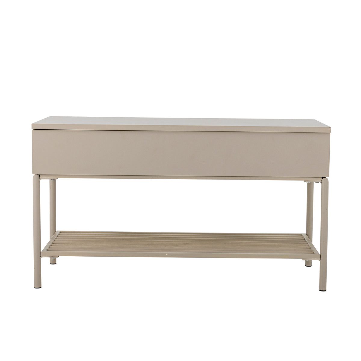Aveline Bank in Beige von Bloomingville, Sitzbank mit Gestell aus Eisen, pulverbeschichtet, Sitzfläche aus MDF und integriertem Staufach darunter