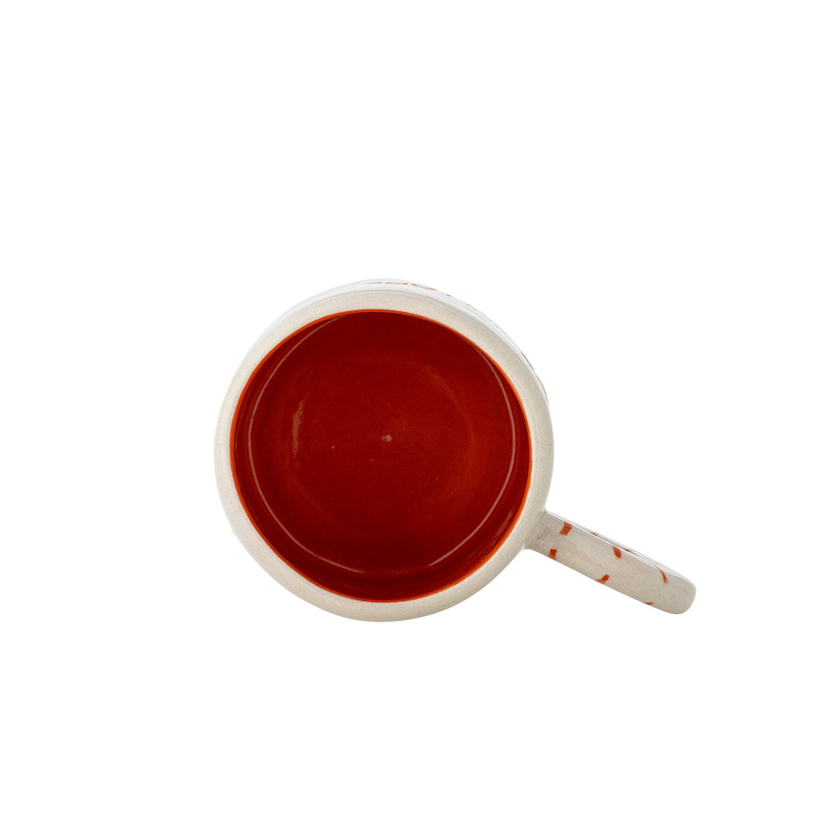 Weisse Cloudy Tasse aus Steingut mit Regenbogen als Griff und Schriftzug