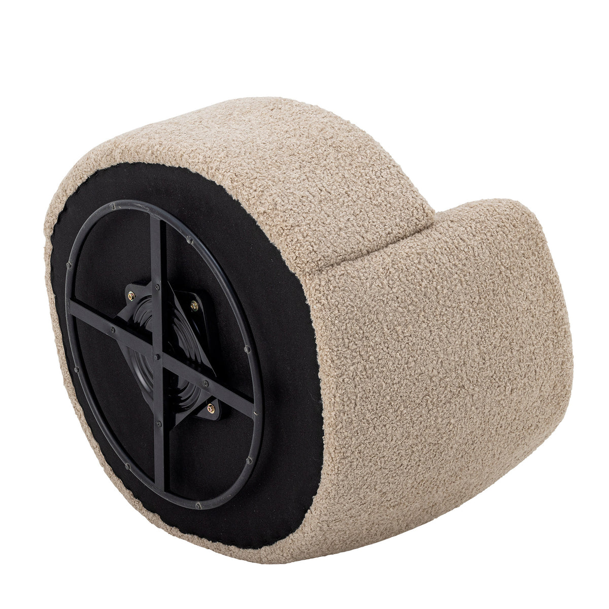 Bocca Loungesessel in Beige mit texturiertem Polyesterbezug, organischer Form und drehbarem Untergestell aus Kiefernholz und Eisen, Beine in Natur.