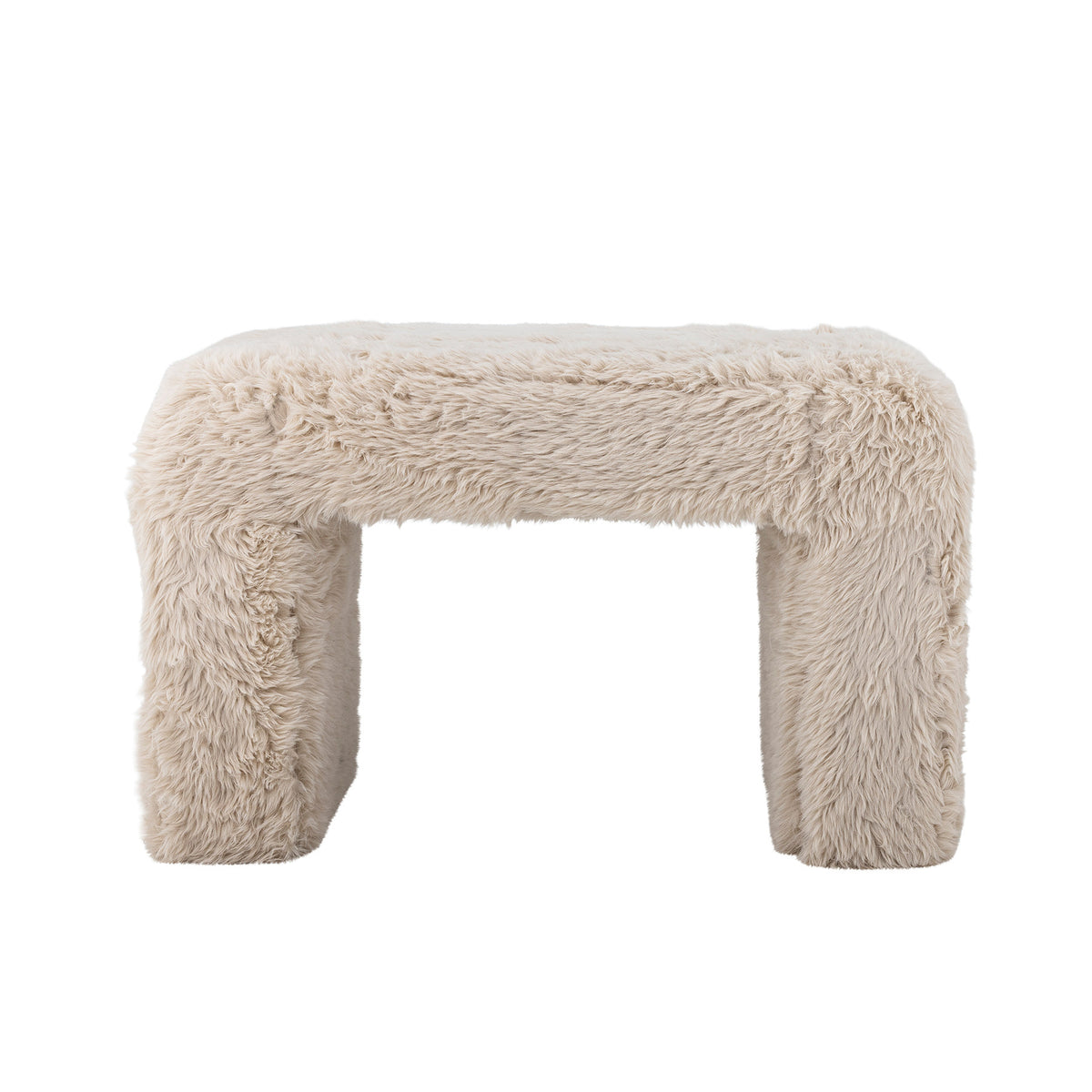 Hocker Bobbie von Bloomingville mit hellem Bouclé-Bezug aus Polyester auf Beinen