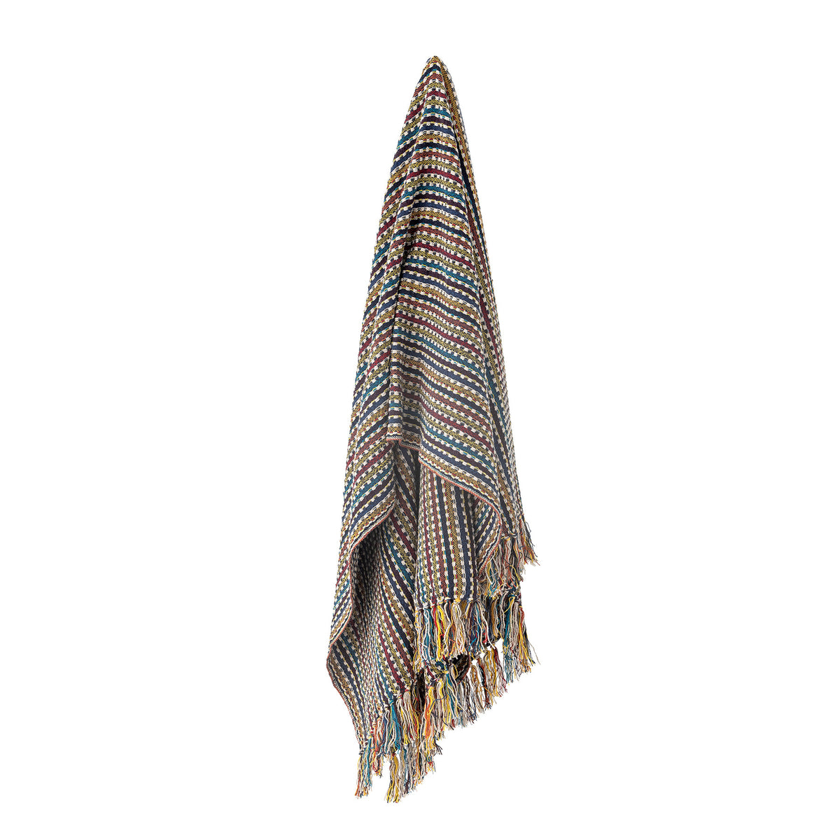 Blaue Lazzario Wolldecke von Bloomingville mit geflochtener Oberfläche und gestreiftem Muster, Mischgewebe, 160x130 cm, Boho-Chic Stil