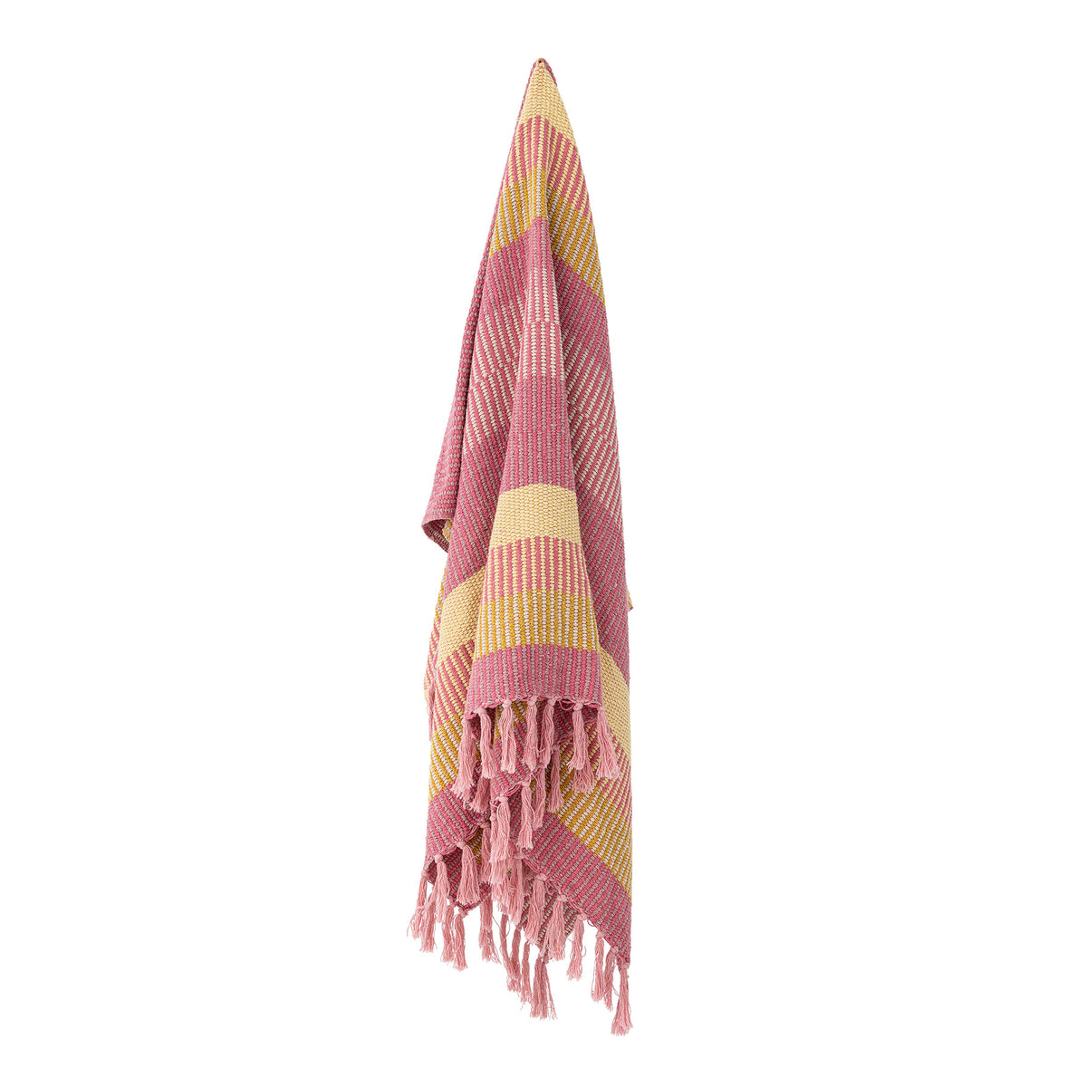 Bunte Wolldecke Isnel von Creative Collection aus Mischfasern, geflochtene Oberfläche, garngefärbtes Muster im Boho Chic Stil, 160x130 cm.