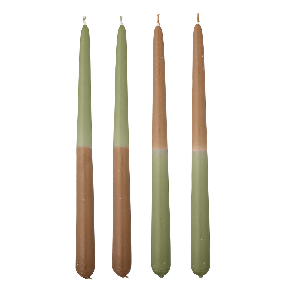 Vier schlanke grüne Dip-Dye-Kerzen aus Paraffin, Burma von Bloomingville