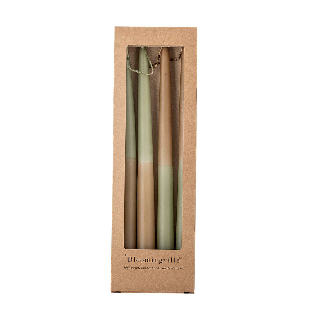 Vier schlanke grüne Dip-Dye-Kerzen aus Paraffin, Burma von Bloomingville