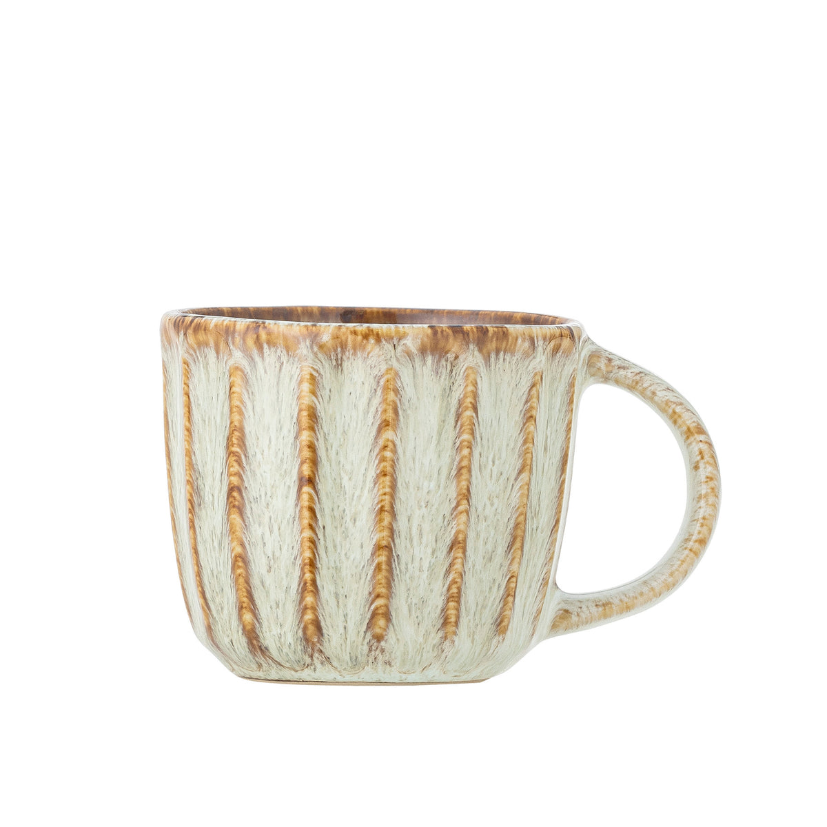 Beige Tasse aus Steingut der Fleur Serie von Creative Collection, runde Form mit reaktiver Glasur, Grösse D: 8 cm x H: 7 cm.