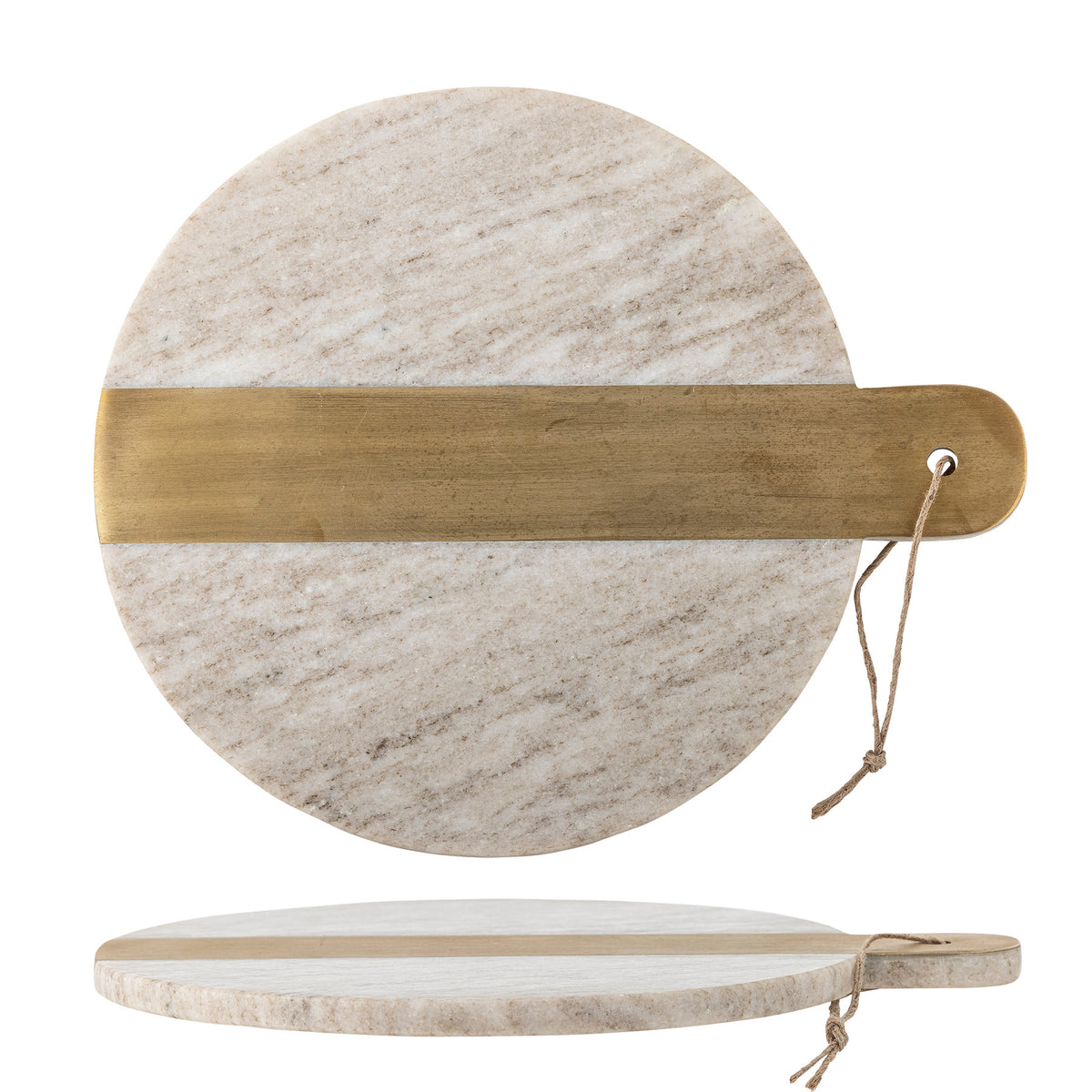 Villette Schneidebrett von Bloomingville in Beige aus Marmor mit breitem Messingstreifen und Juteschnur zum Aufhängen, rechteckige Form