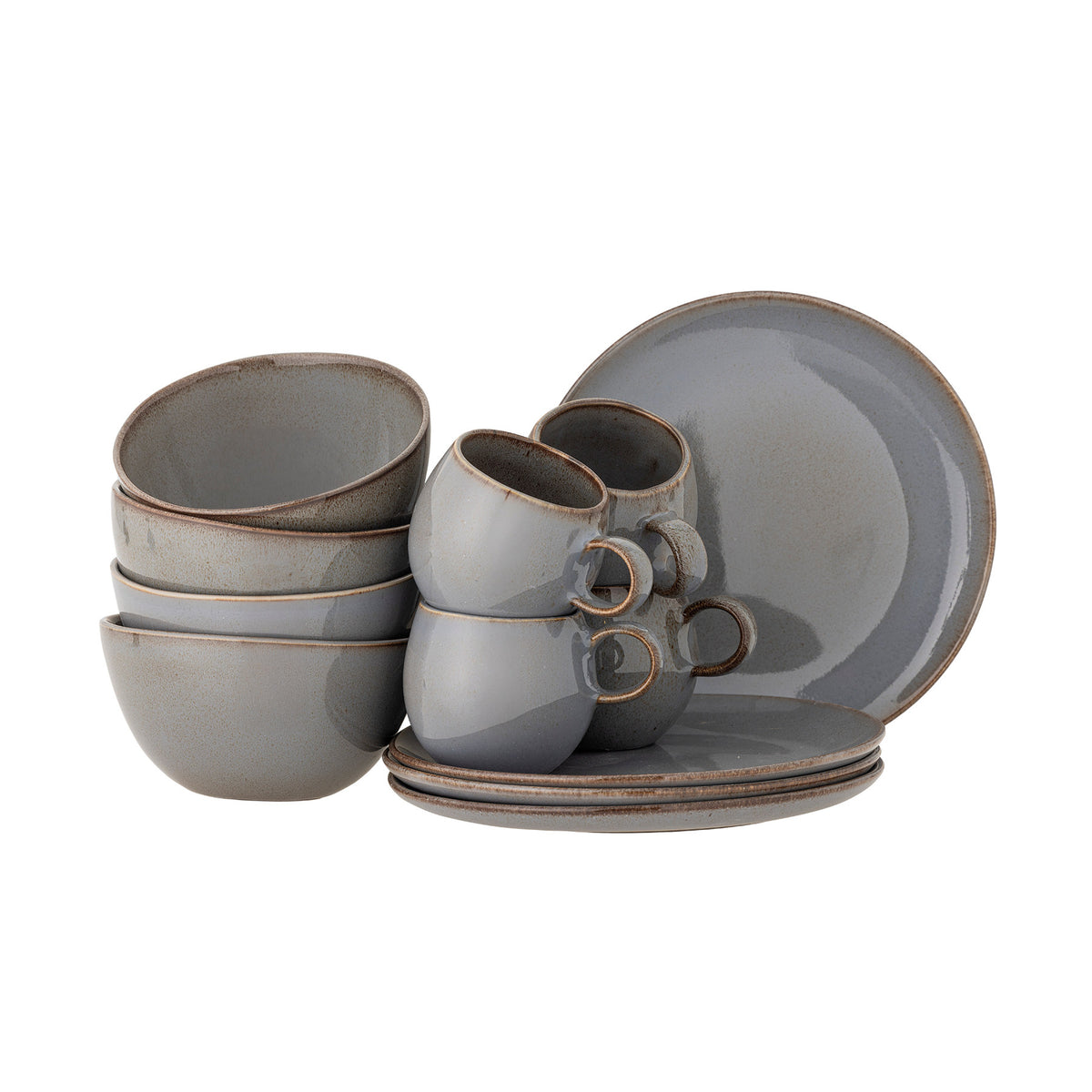 Sandrine Frühstück Set, Grau, Steingut in Grau präsentiert im Onlineshop von KAQTU Design AG. Geschirrset ist von Bloomingville