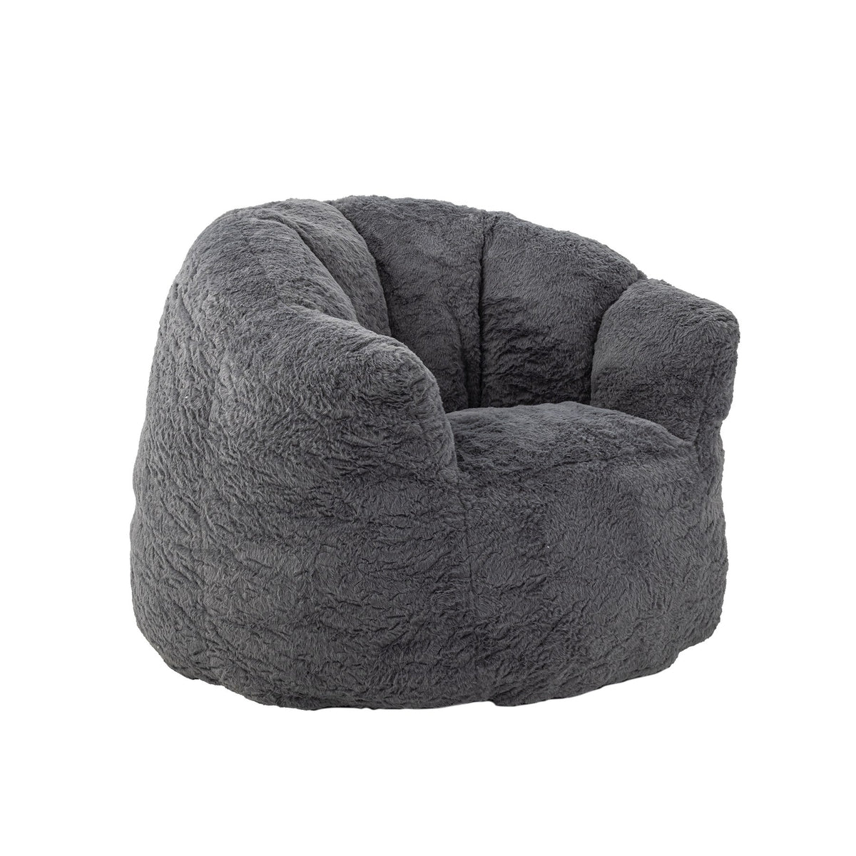 Grauer Loungesessel Kari aus gewebtem Polyester mit runder, stark gepolsterter Silhouette und voluminöser Form für das Kinderzimmer.