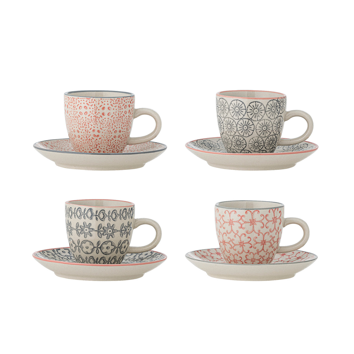 Cécile Espresso Cup w/Saucer, Bunt, Steingut in Multi präsentiert im Onlineshop von KAQTU Design AG. Tasse ist von Bloomingville