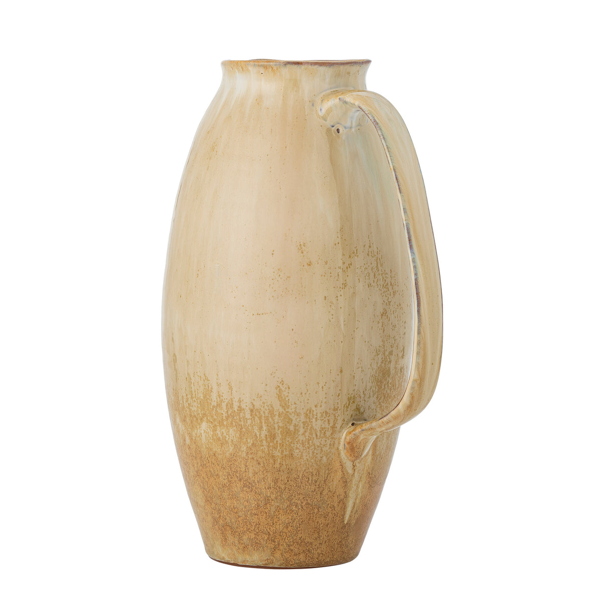 Saskia Deko-Vase in Beige aus Steingut von Bloomingville, kannenförmig mit gesprenkeltem Muster, das nach unten dunkler wird.