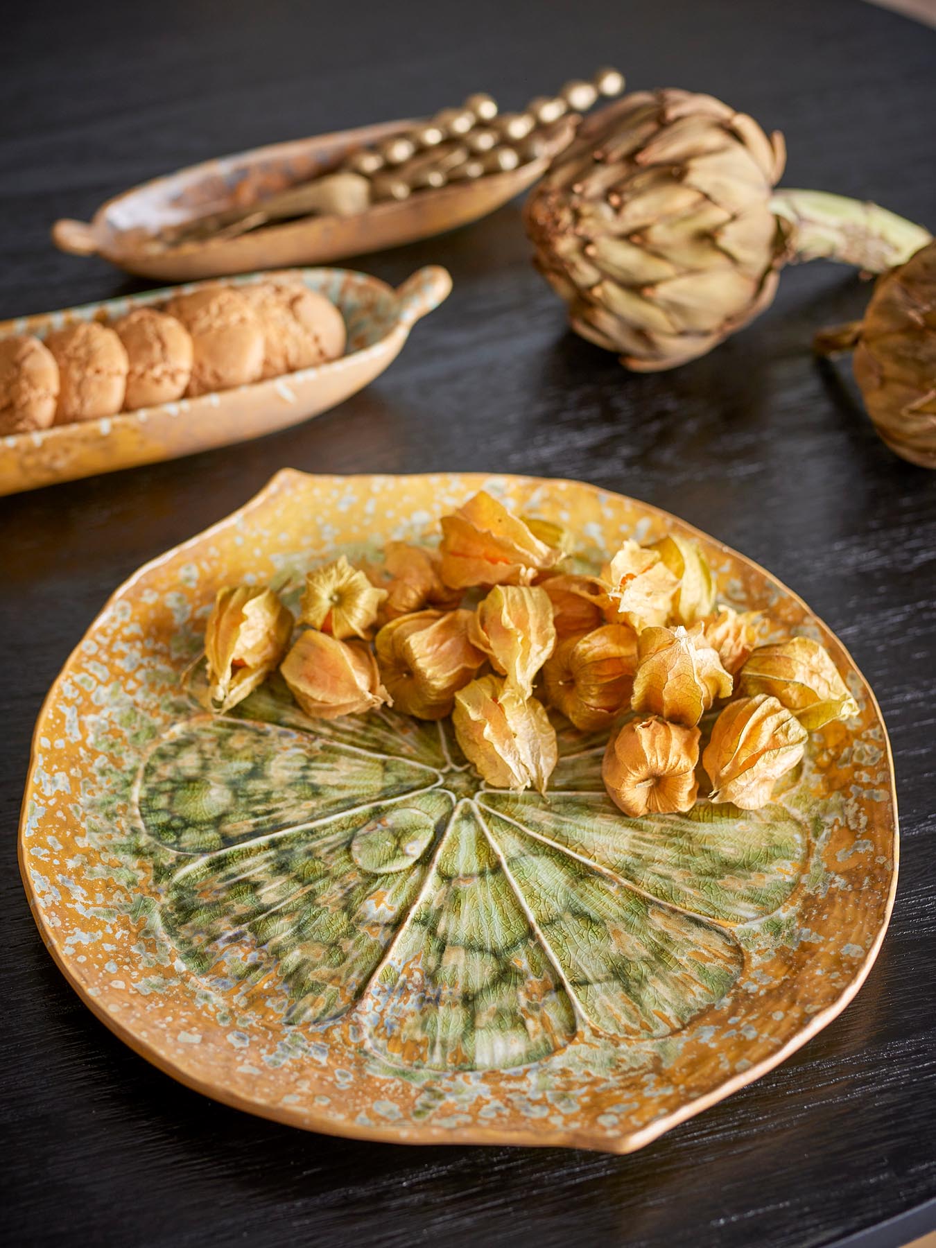 Milani serving plate, green, stoneware