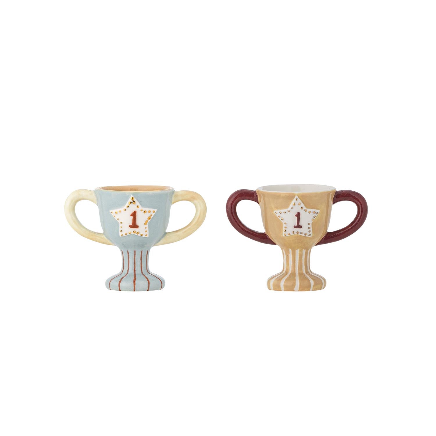 Trophy Eierbecher, Blau, Steingut in Blau präsentiert im Onlineshop von KAQTU Design AG. Kochbesteck ist von Bloomingville Mini