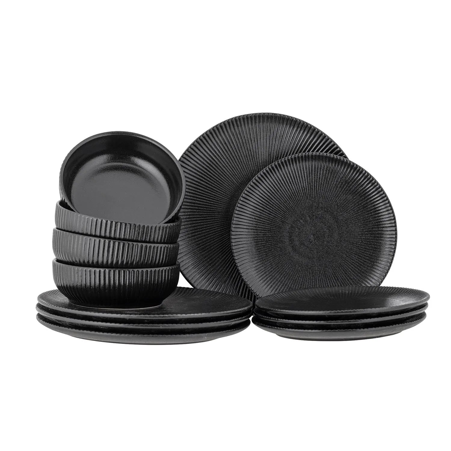 Neri Geschirrset, Schwarz, Steingut in Schwarz präsentiert im Onlineshop von KAQTU Design AG. Geschirr ist von Bloomingville