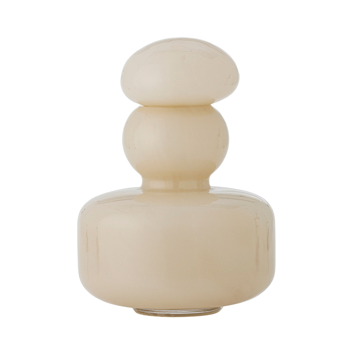 Beige Glasvase Cynthia von Bloomingville mit weicher, geschichteter Silhouette und abnehmbarem Deckel, mundgeblasen gefertigt, D15xH21cm.