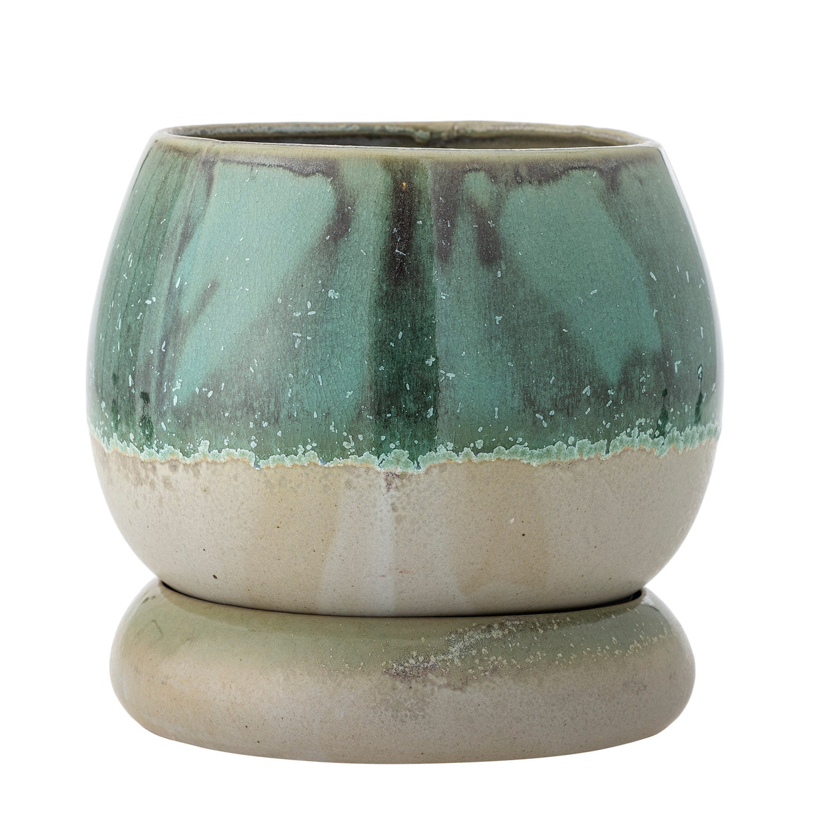 Imke Blumentopf mit Untertasse, Grün, Steingut in Green präsentiert im Onlineshop von KAQTU Design AG. Blumentopf ist von Bloomingville