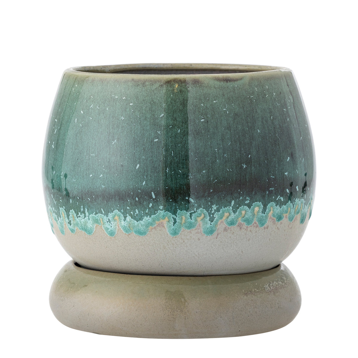 Imke Blumentopf mit Untertasse, Grün, Steingut in Green präsentiert im Onlineshop von KAQTU Design AG. Blumentopf ist von Bloomingville