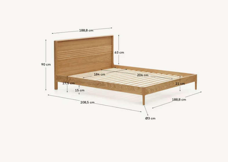 Lenon bed made of oak and oak veneer for mattress 180 x 200 cm FSC Mix Credit