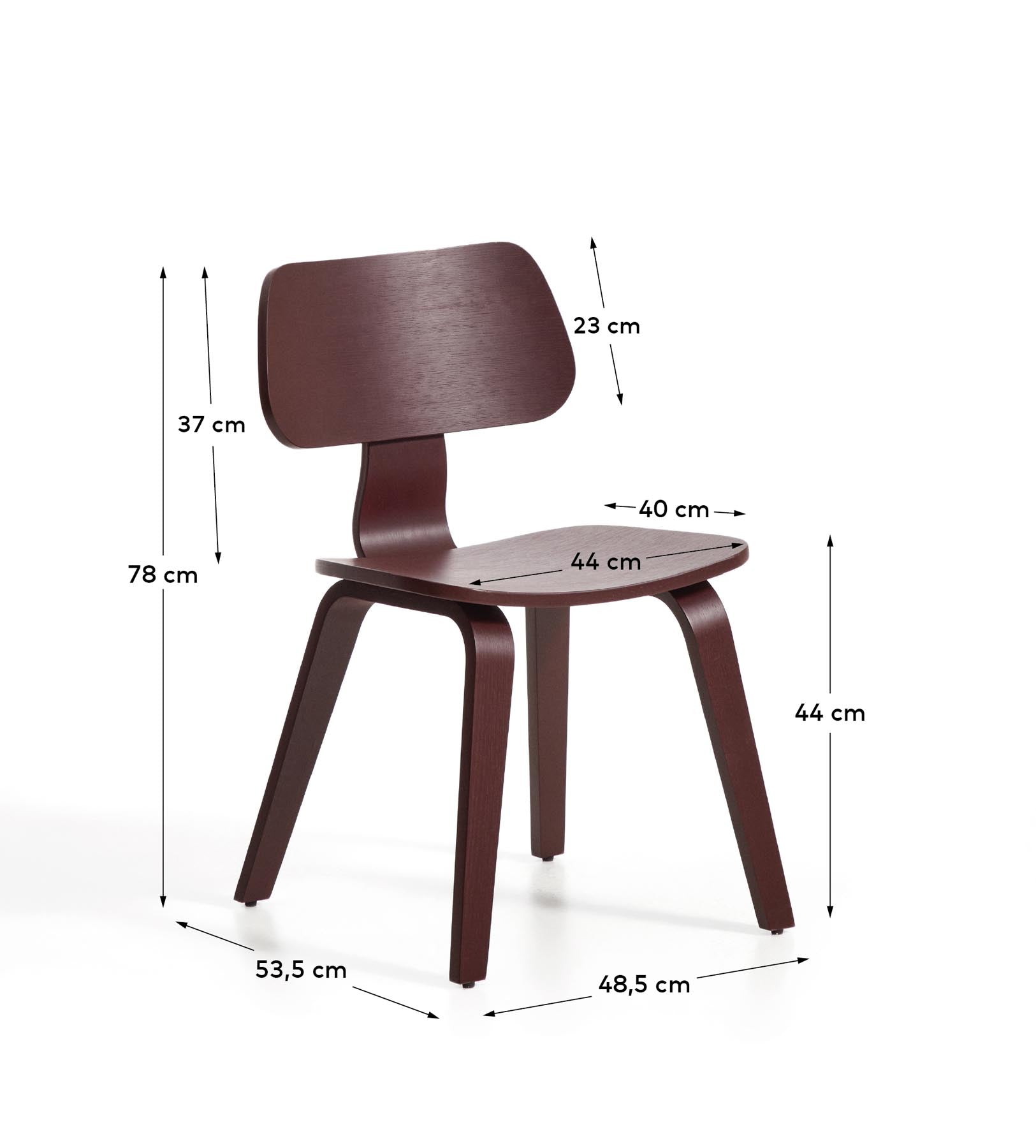 Gena-Stuhl aus Eichenfurnier mit bordeauxrotem Finish in Rot präsentiert im Onlineshop von KAQTU Design AG. Stuhl ist von Kave Home