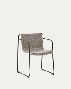 Chaise Maurina en acier galvanisé vert avec corde écru et grise