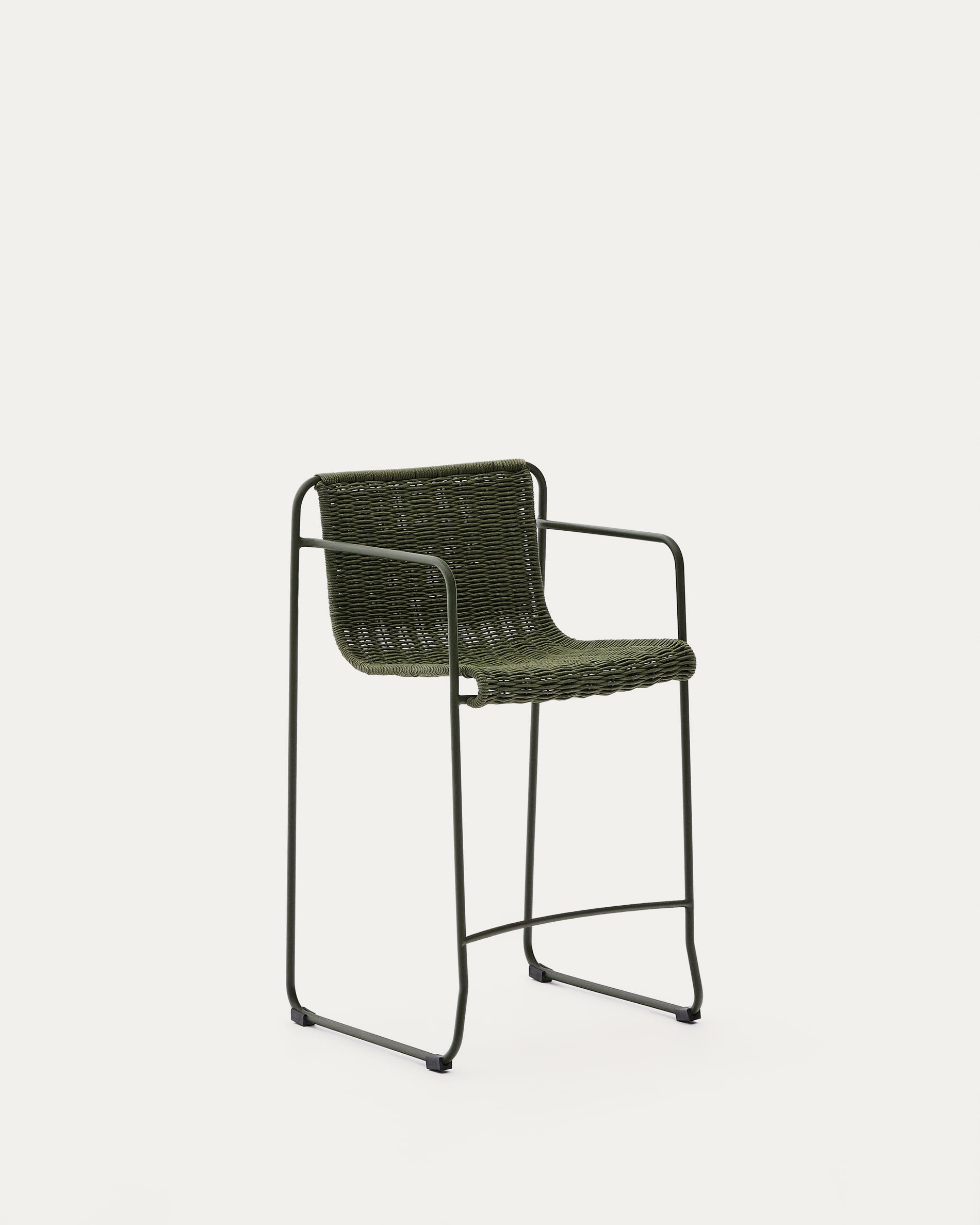 Maurina stool made of green galvanized steel with green rope, 64.5 cm