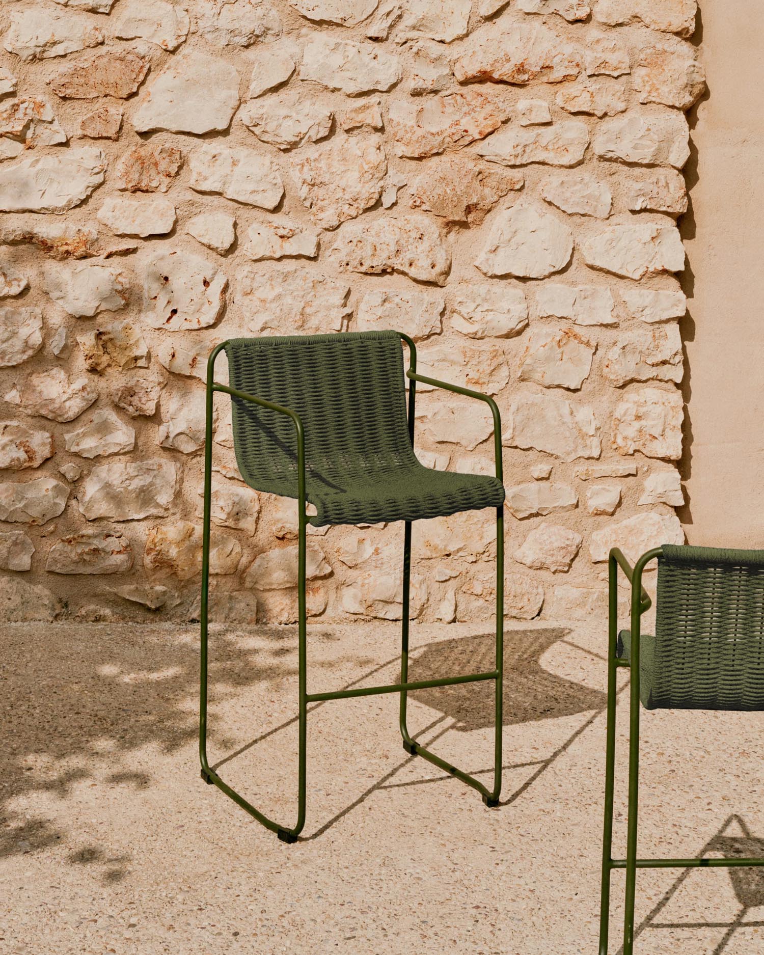 Maurina stool made of green galvanized steel with green rope, 64.5 cm