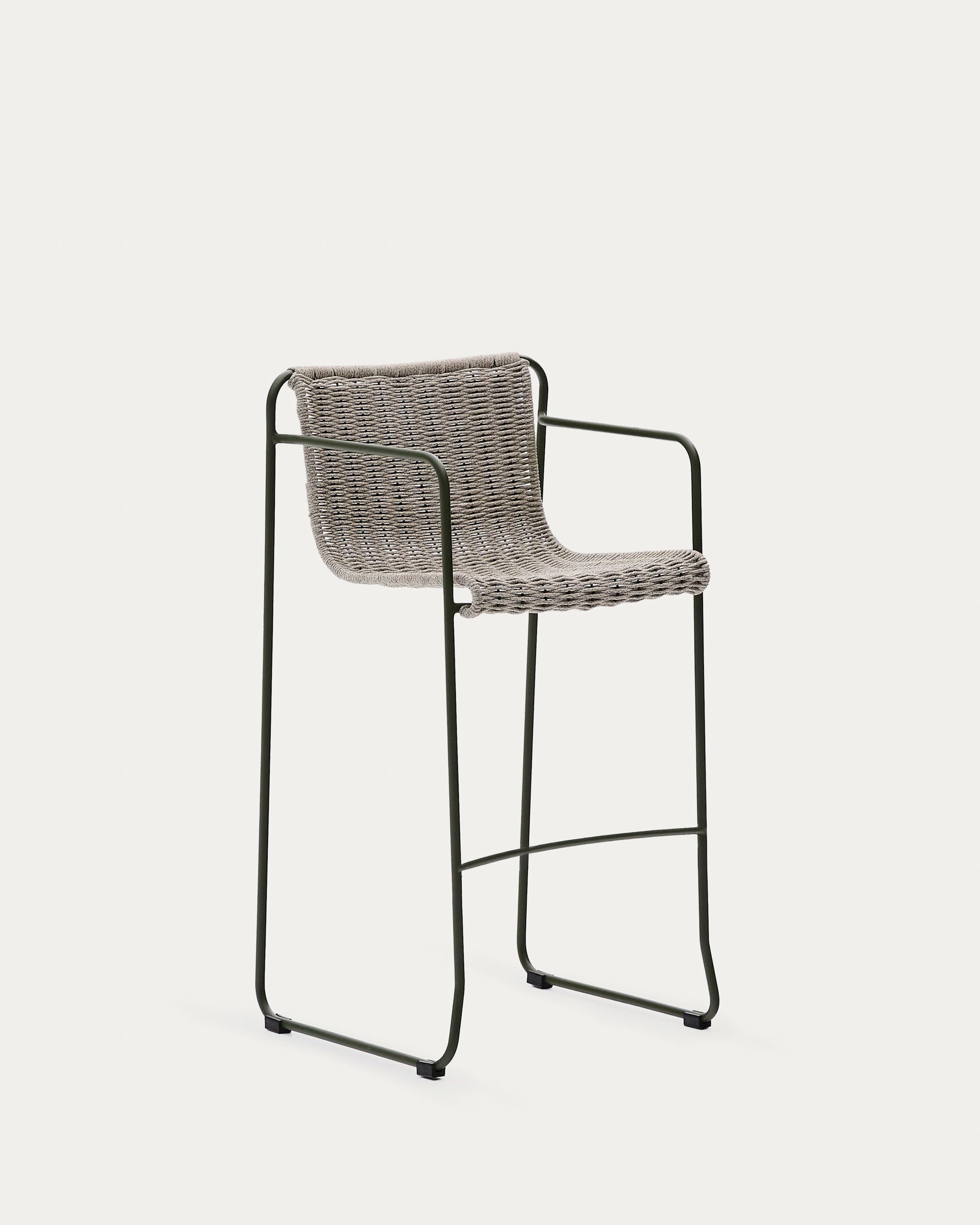 Maurina stool made of green galvanized steel with ecru and grey rope, 74.5 cm