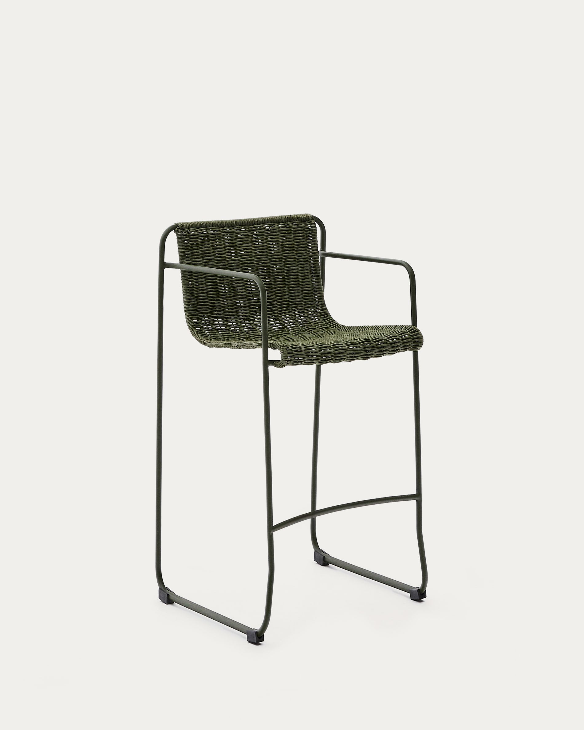 Stackable Maurina stool made of green galvanized steel with green rope, 74.5 cm