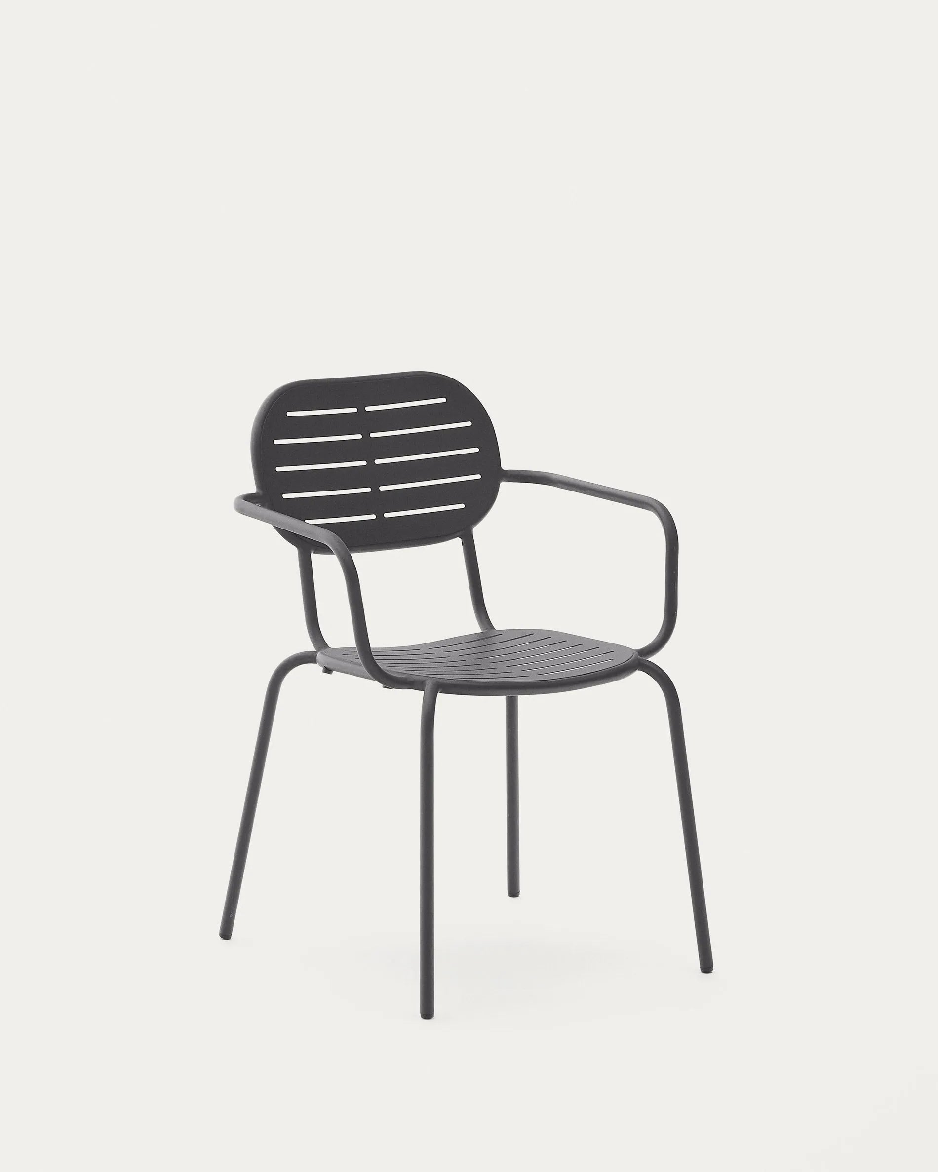 Stapelbarer Outdoor-Stuhl Brai: Ergonomisch, robust, wetterfest, in elegantem Dunkelgrau. Ideal für Terrasse & Balkon.