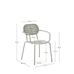 Chaise d'extérieur empilable Brai avec accoudoirs en acier galvanisé turquoise