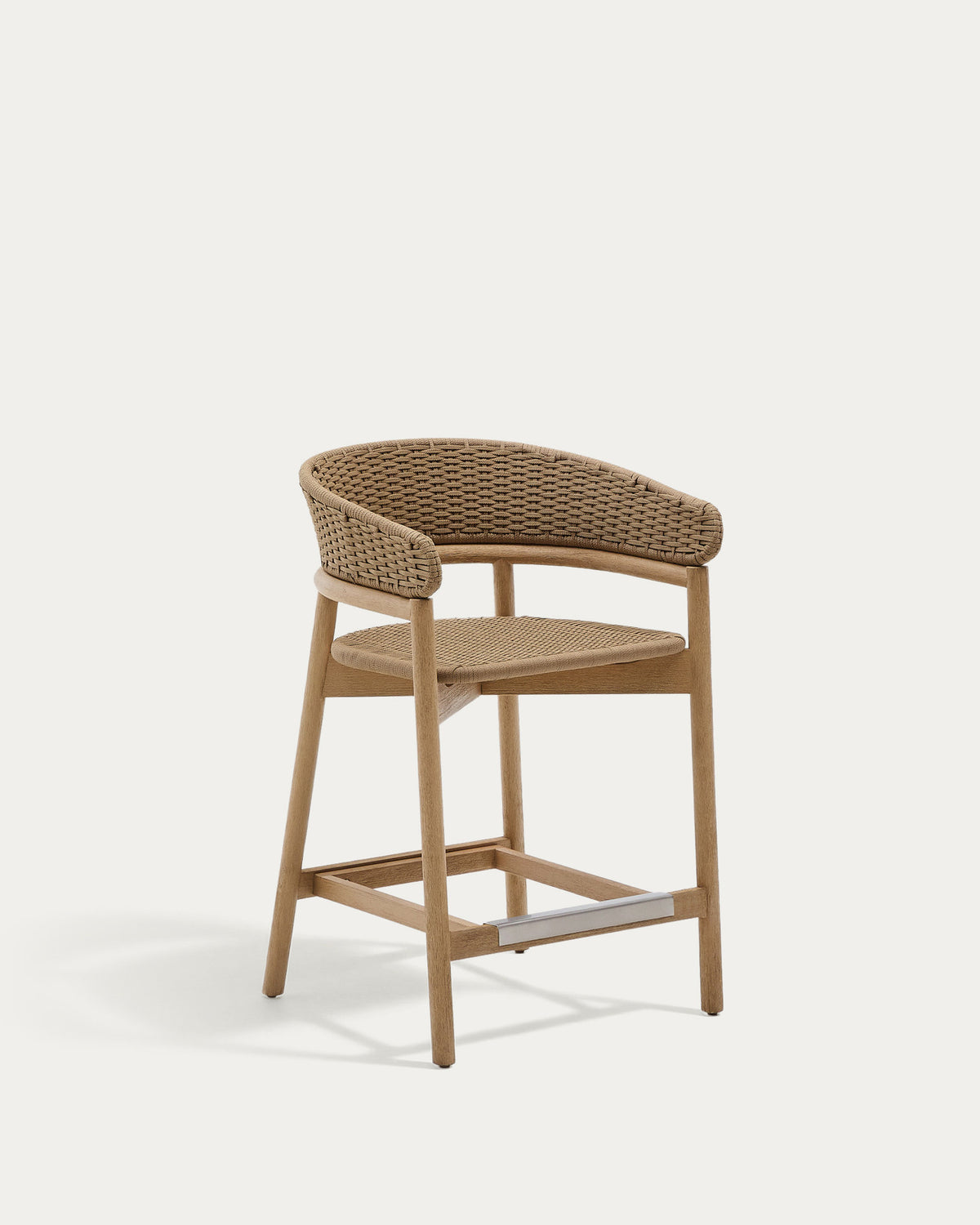 Hocker Arinella aus massivem Akazienholz mit Finish in natürlichem Farbton und beigem Seil 65 cm FSC 100% in Natur, Braun, Beige präsentiert im Onlineshop von KAQTU Design AG. Hocker Outdoor ist von Kave Home