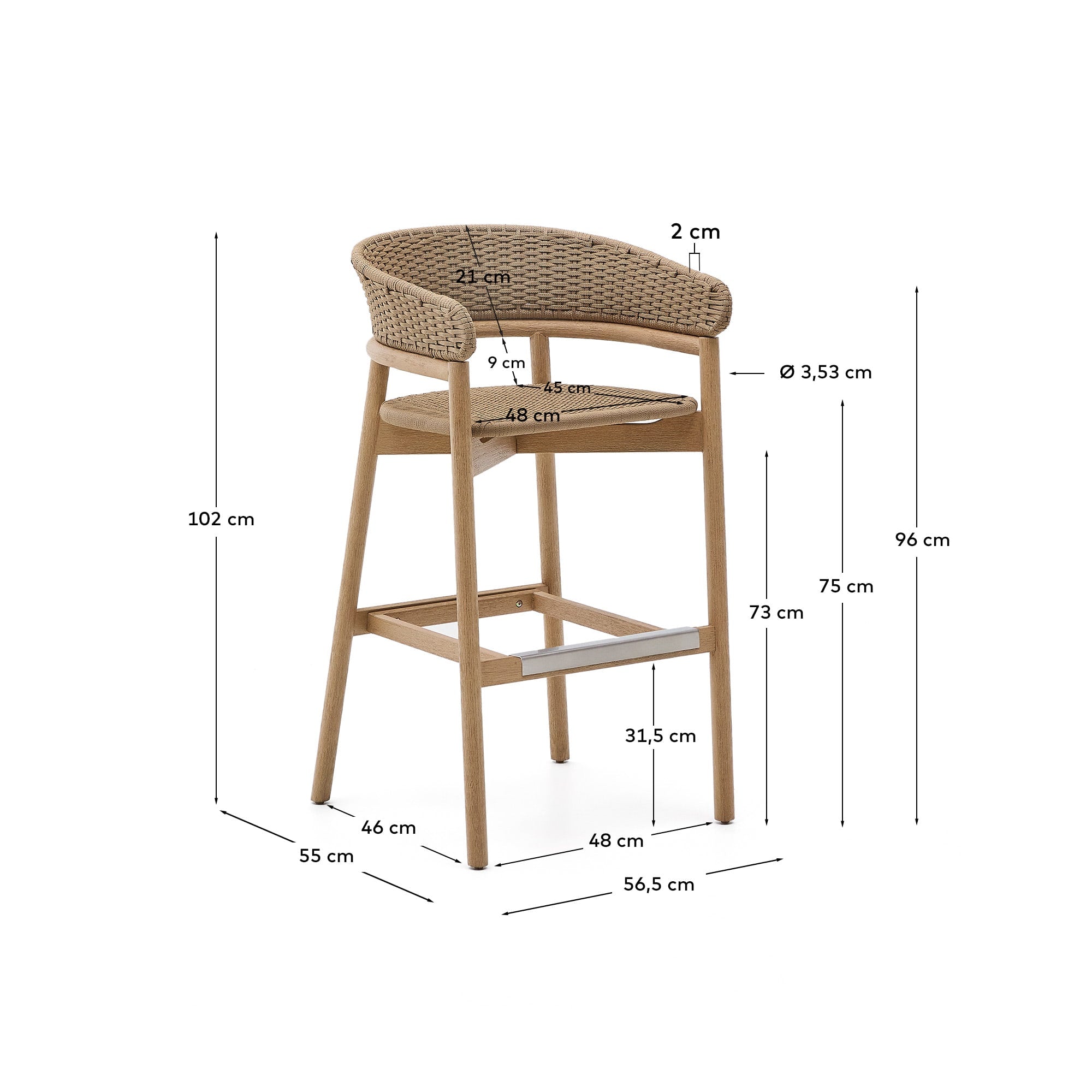 Der Hocker Arinella vereint robustes Akazienholz mit handgeflochtenem Seil, ideal für stilvolle Akzente im Freien.