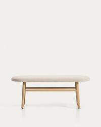 Banc Helda en chenille beige et chêne massif, FSC Mix Credit, 122 cm
