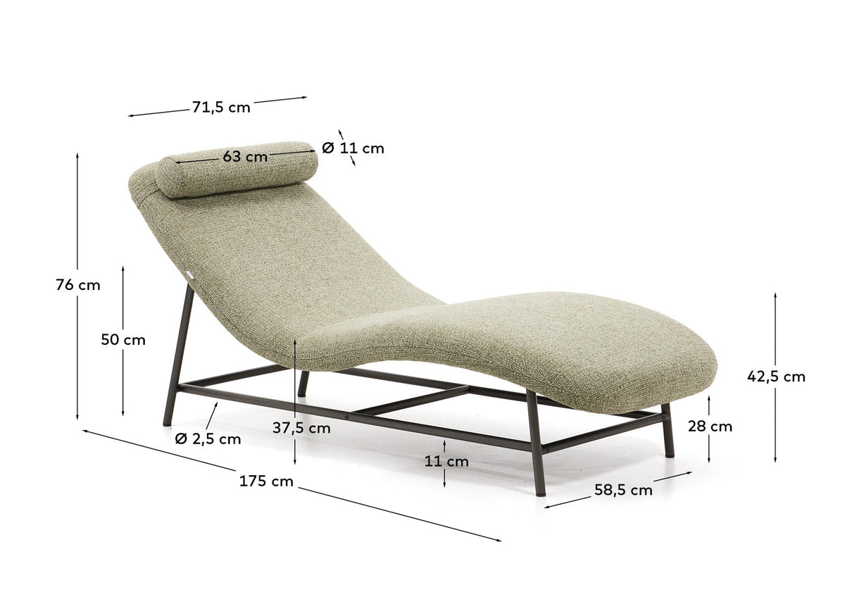 Divan Osla aus grüner Chenille mit Beinen aus gebürstetem Edelstahl in Graphit FSC 100% 174 cm in Hellgrün präsentiert im Onlineshop von KAQTU Design AG. Tagesbett ist von Kave Home