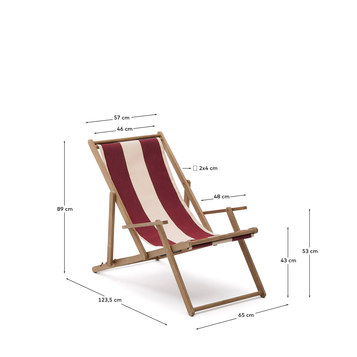 Weinrot-beige gestreifter klappbarer Outdoor-Liegestuhl Vilara aus massivem Akazienholz, FSC 100% in Weiss, Braun präsentiert im Onlineshop von KAQTU Design AG. Liegestuhl ist von Kave Home