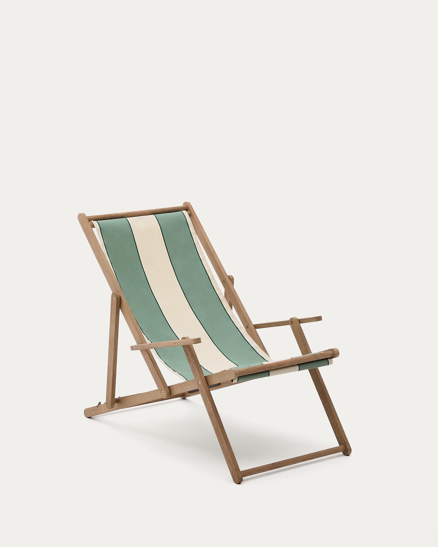 Green-beige striped foldable outdoor lying chair Vilara made of solid acacia wood, FSC 