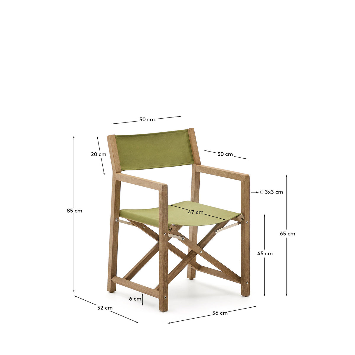 Outdoor-Klappstuhl Vilara in Grün aus massivem Akazienholz FSC 100% in Grün, Braun präsentiert im Onlineshop von KAQTU Design AG. Gartenstuhl mit Armlehnen ist von Kave Home