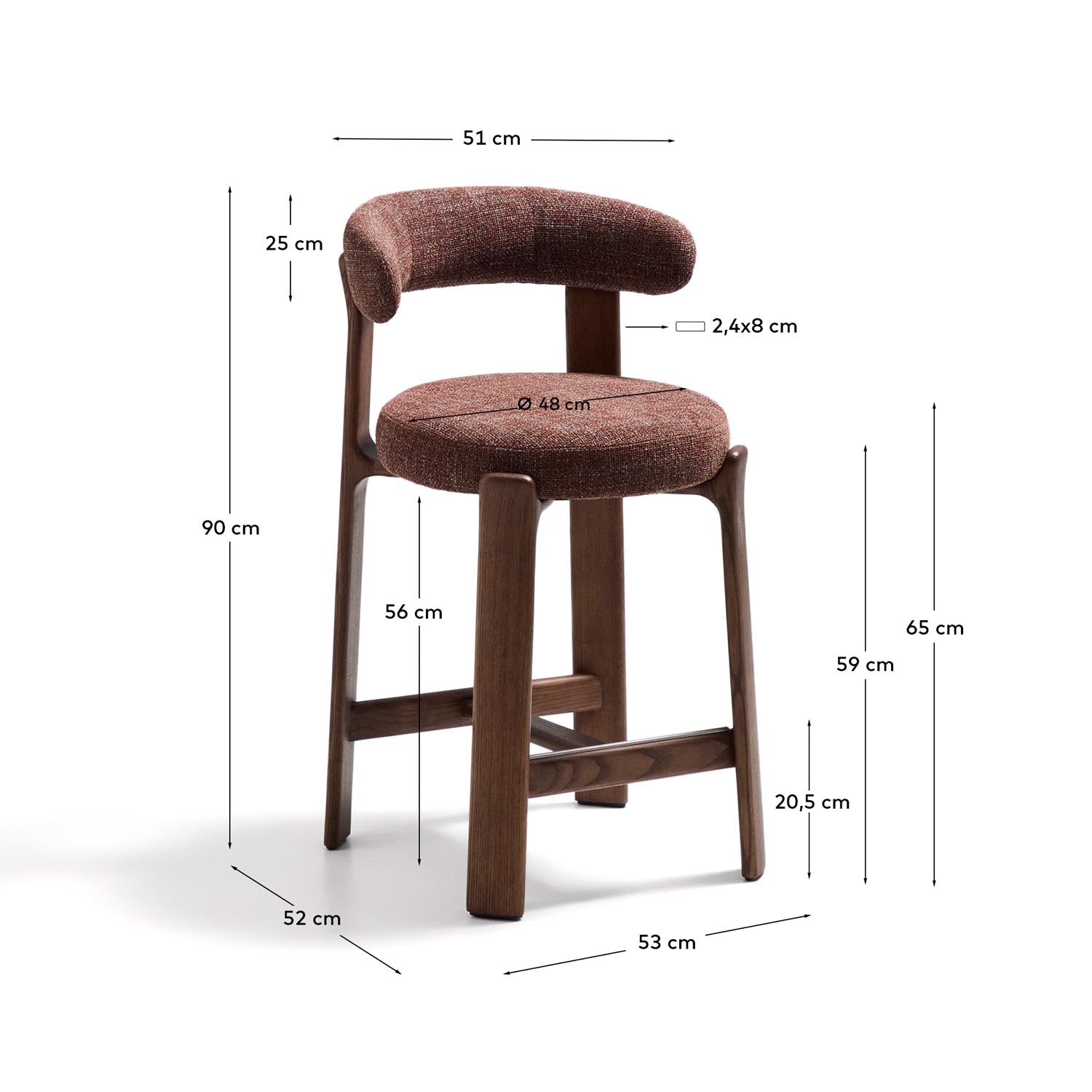 Hocker Granite aus brauner Chenille und massivem Eschenholz mit walnussholzfarbenem Finish, FSC 100%, 65 cm in Braun präsentiert im Onlineshop von KAQTU Design AG. Barstuhl ist von Kave Home