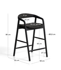 Hocker Derile aus massivem Eichenholz mit schwarzem Finish und schwarzem Papierseil FSC Mix Credit 65 cm