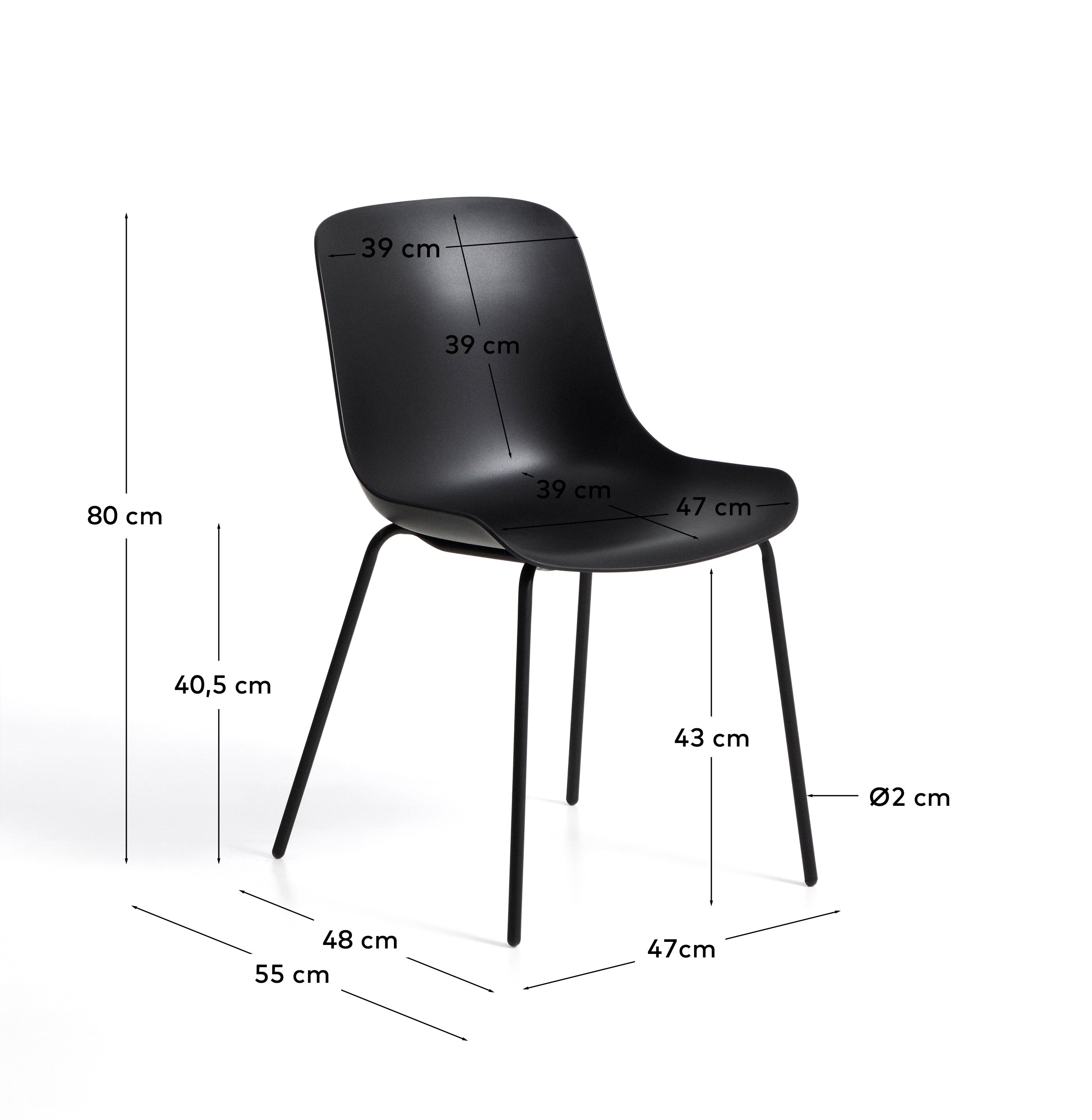 Altea schwarzer Stuhl mit schwarz lackierten Stahlbeinen in Schwarz präsentiert im Onlineshop von KAQTU Design AG. Gartenstuhl ist von Kave Home