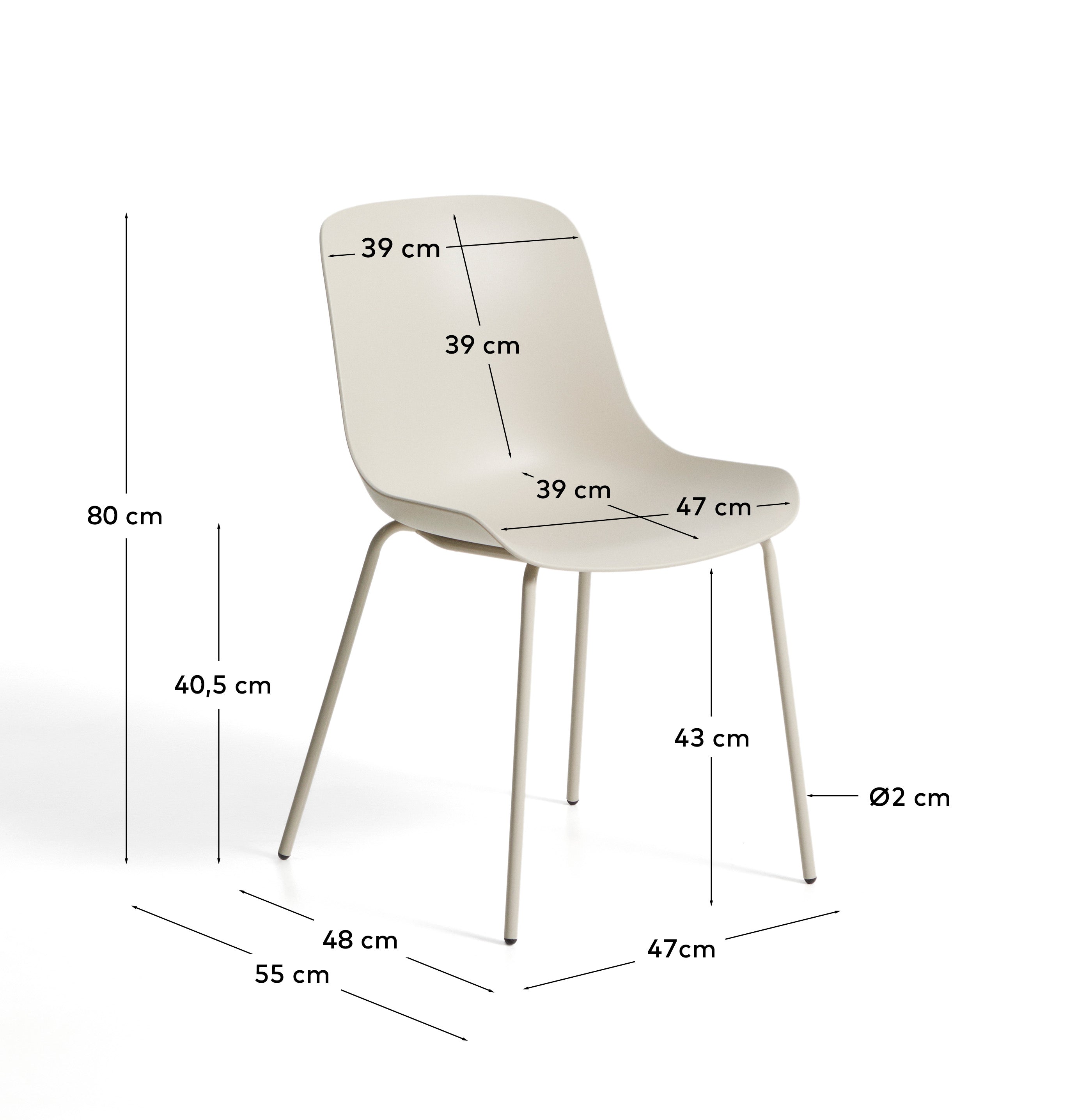 Altea beiger Stuhl mit beige lackierten Stahlbeinen in Beige präsentiert im Onlineshop von KAQTU Design AG. Gartenstuhl ist von Kave Home