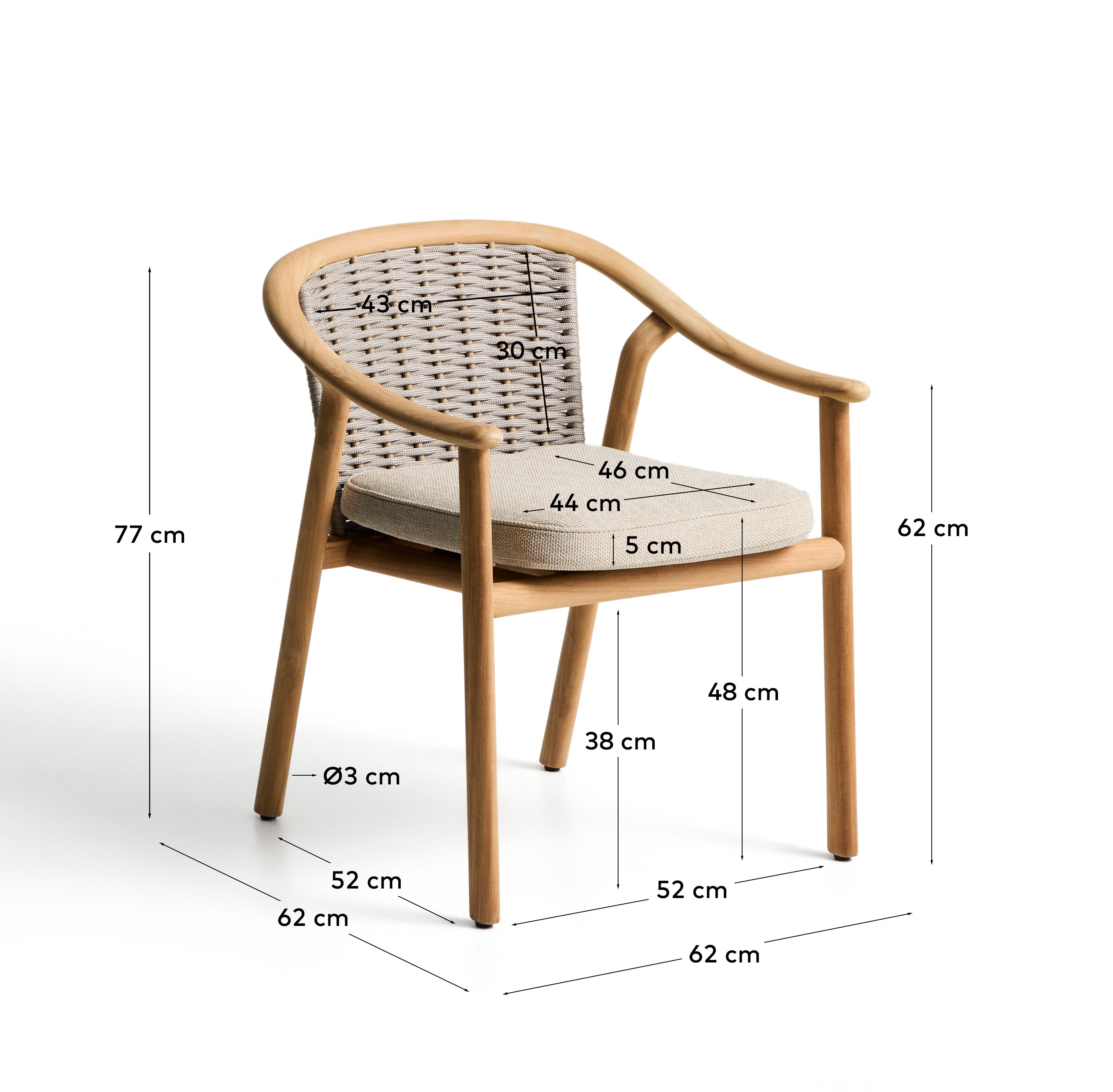 Stapelbarer Outdoor-Stuhl Elunda aus massivem Teakholz, FSC 100 % in Natur präsentiert im Onlineshop von KAQTU Design AG. Gartenstuhl ist von Kave Home