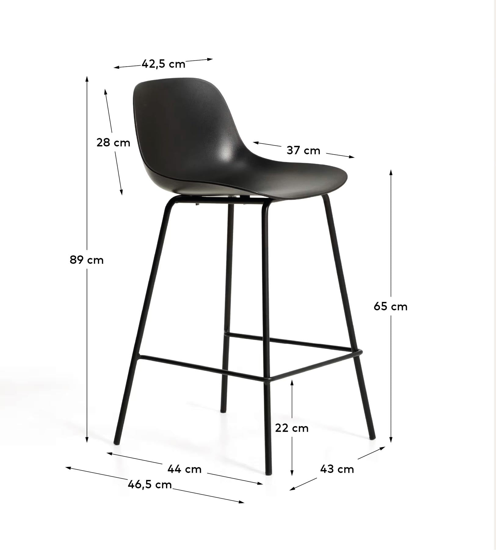 Schwarzer Hocker Altea mit Stahlbeinen mit schwarzem Finish, 65 cm in Schwarz präsentiert im Onlineshop von KAQTU Design AG. Barhocker ist von Kave Home