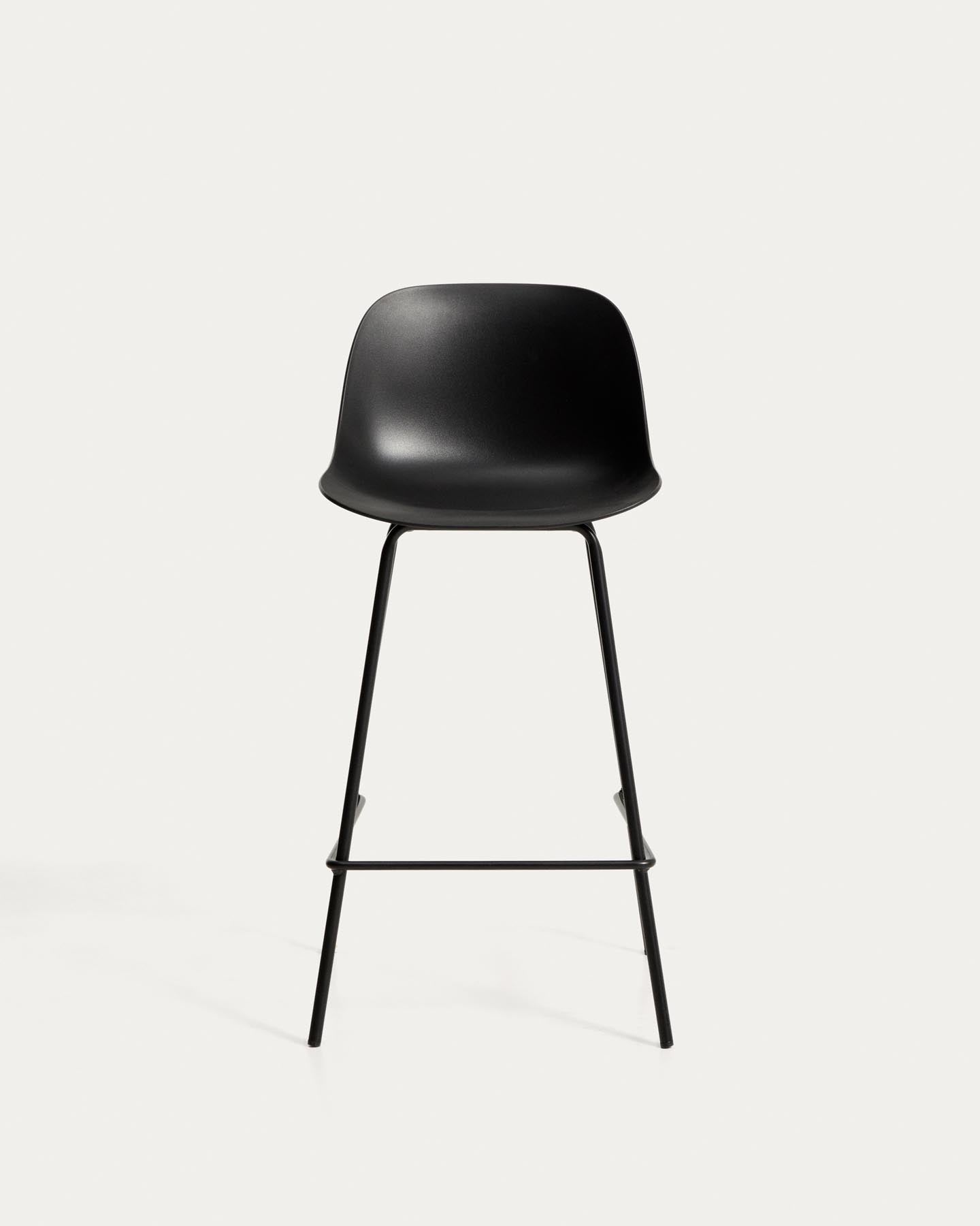 Schwarzer Hocker Altea mit Stahlbeinen mit schwarzem Finish, 65 cm in Schwarz präsentiert im Onlineshop von KAQTU Design AG. Barhocker ist von Kave Home
