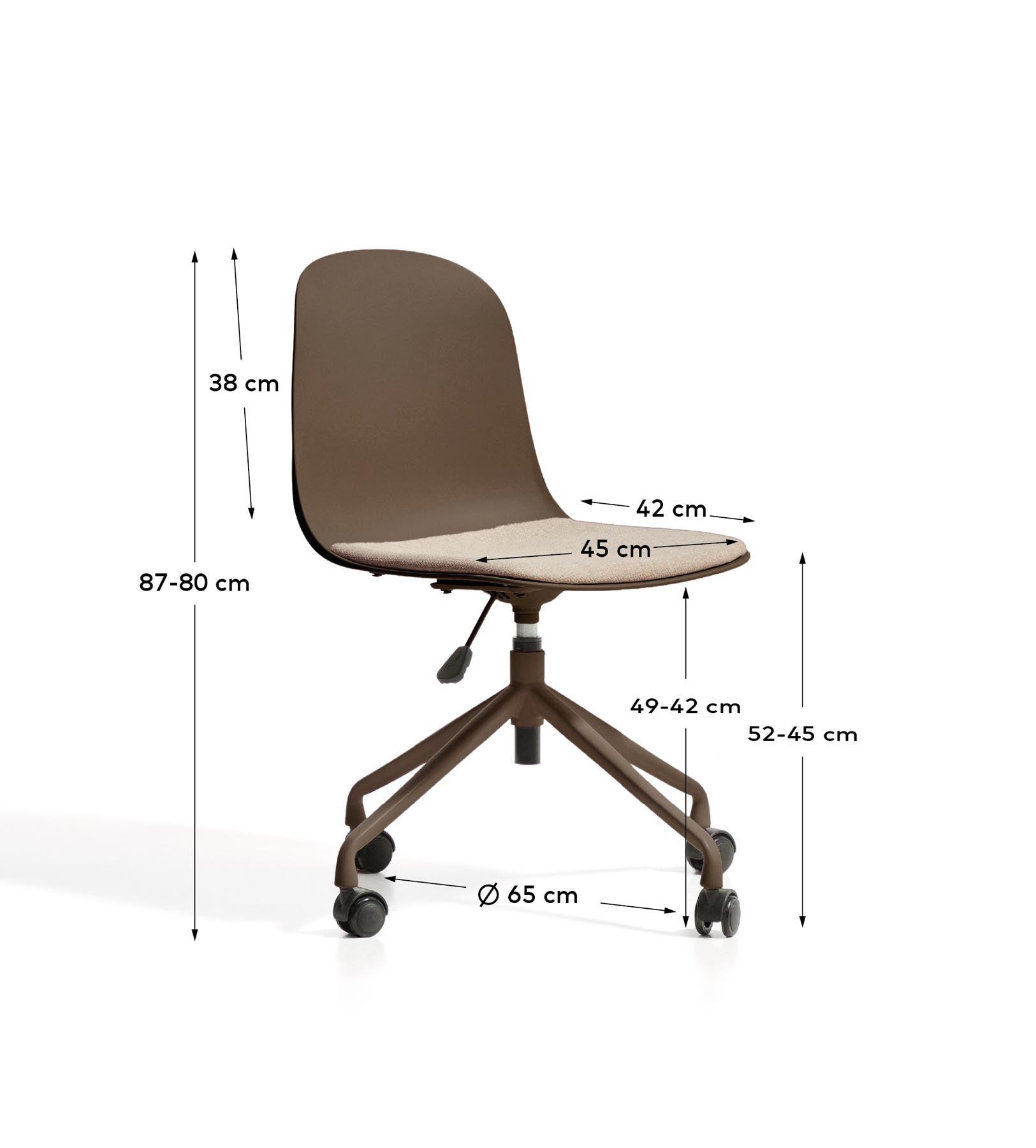 Schreibtischstuhl Debari mit Chenille-Kissen und Stahlbeinen mit braunem Finish  in Braun präsentiert im Onlineshop von KAQTU Design AG. Bürostuhl ist von Kave Home