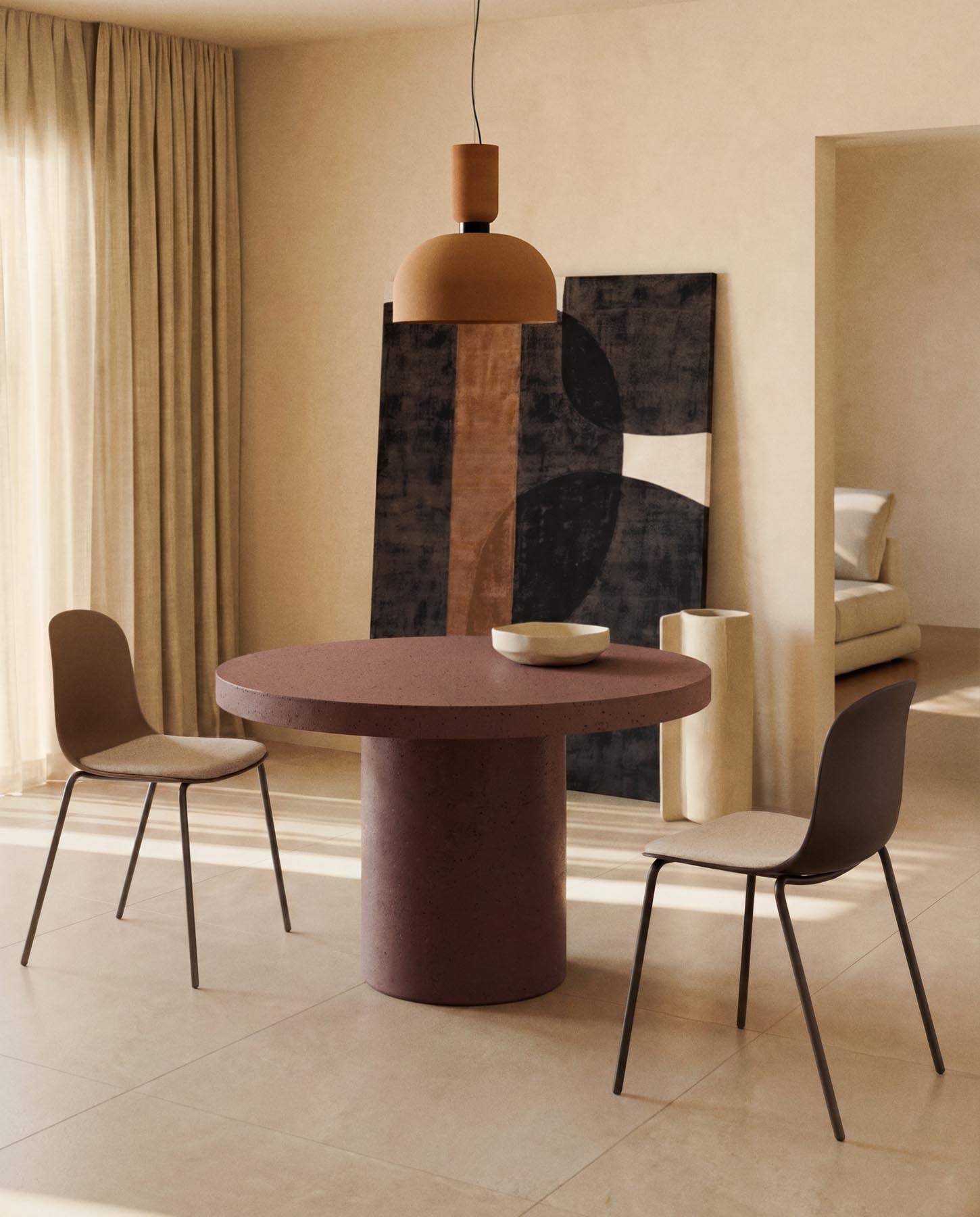 Stuhl Debari mit Chenille-Kissen und Stahlbeinen mit braunem Finish  in Braun präsentiert im Onlineshop von KAQTU Design AG. Stuhl ist von Kave Home