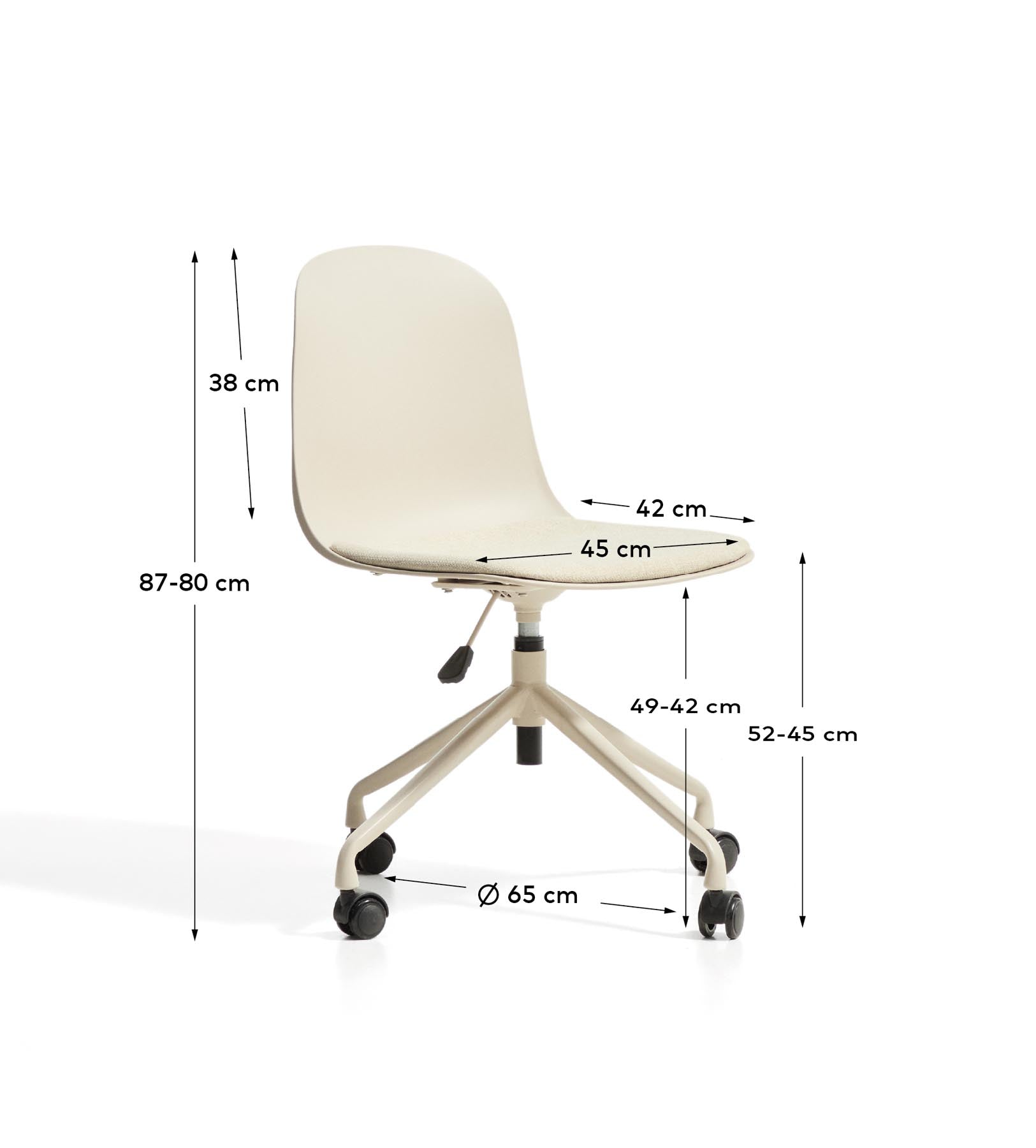 Schreibtischstuhl Debari mit Chenille-Kissen und Stahlbeinen mit beigem Finish  in Beige präsentiert im Onlineshop von KAQTU Design AG. Bürostuhl ist von Kave Home