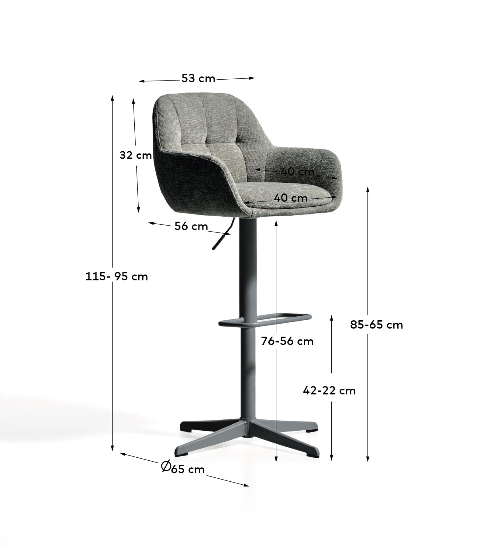 Drehhocker Dorina mit grüner Chenille und Stahlbeinen mit grünem Finish in Grün präsentiert im Onlineshop von KAQTU Design AG. Barhocker ist von Kave Home